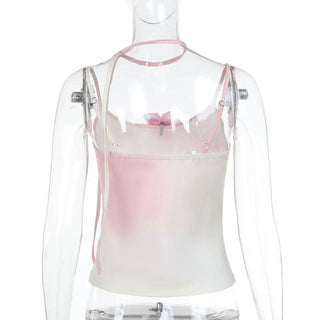 U neck gradient beaded flower applique cami top