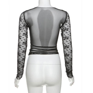 Long sleeve hollow out ruched lace cut out top