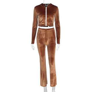 Hoodie zip-up drawstring long sleeve velvet pant set