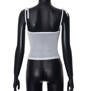 Sheer mesh see through bowknot self tie cami top