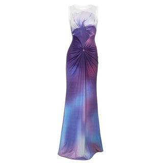 Sleeveless tie dye o ring ruched maxi dress