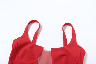 U neck mesh patchwork backless cami top