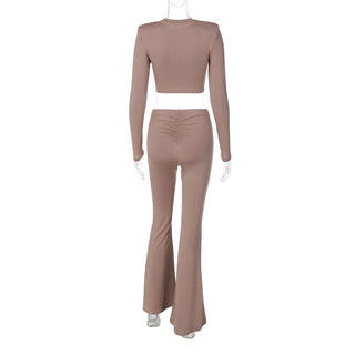 Long sleeve crewneck padded ruched pant set