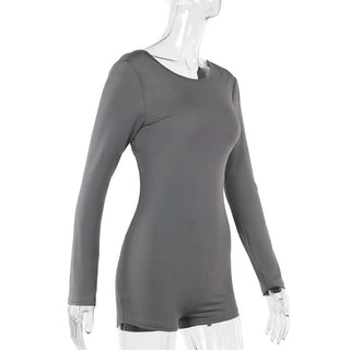 Long sleeve round neck backless solid romper