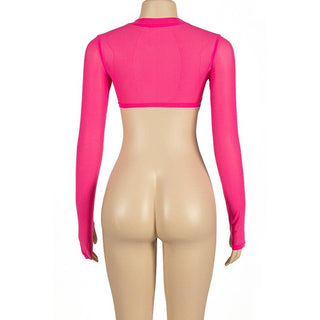 Sheer mesh gloves solid long sleeve see through top