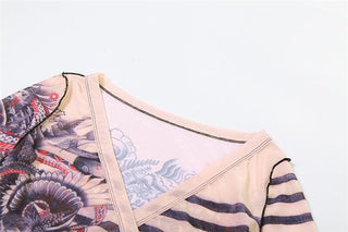 Sheer mesh striped contrast long sleeve self tie pant set