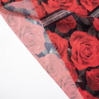 Long sleeve round neck rose print sheer mesh top