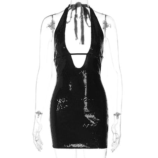 Halter v neck glitter backless mini dress