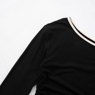 One shoulder long sleeve self tie top