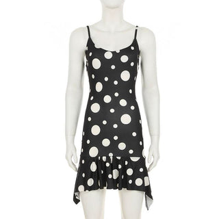 U neck polka dot ruffle cami mini dress