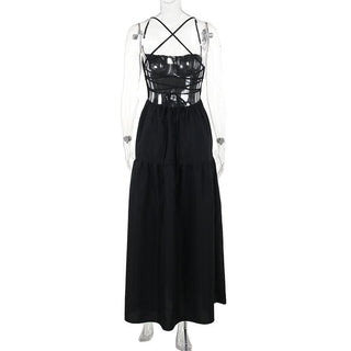 Drawstring ruched cross back backless cami maxi dress