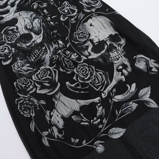 U neck skull print mesh backless cami maxi dress