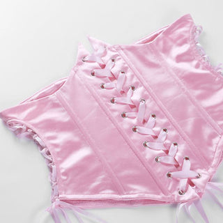 Lace up self tie solid corset top