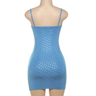 Glitter hollow out backless cami cut out mini dress
