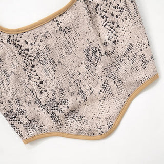 Turnover collar halter snakeskin print top