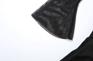 Long sleeve halter mesh ruched ruffle mini dress