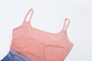 U neck sheer mesh gradient irregular ruffle cami top