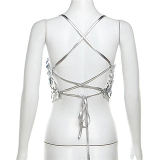 Glitter cross back self tie cami top
