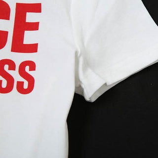 Crewneck short sleeve "EMBRACE" pattern crop top