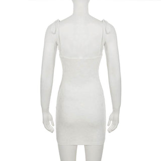 Lace u neck flower applique self tie cami mini dress