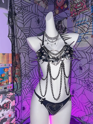 Halter rivet PU leather metal chain top