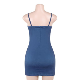 U neck denim mesh patchwork print cami mini dress