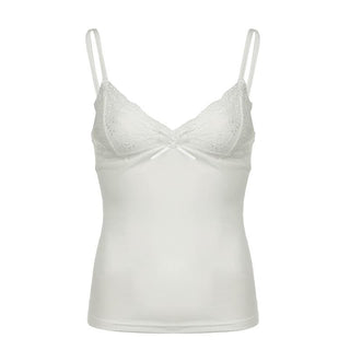 Bowknot v neck lace backless patchwork solid cami top