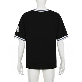 Short sleeve stitch â€œ22â€ print v neck top