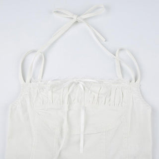 Halter bustier bowknot ruched stitch cami top