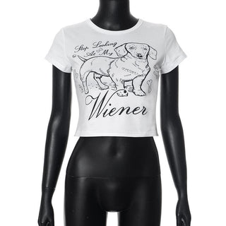 Crew neck short sleeve dog print crop top