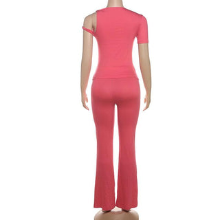 Short sleeve irregular crewneck solid pant set