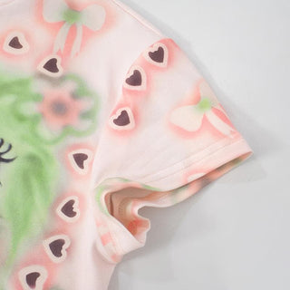 Crew neck short sleeve print crop top