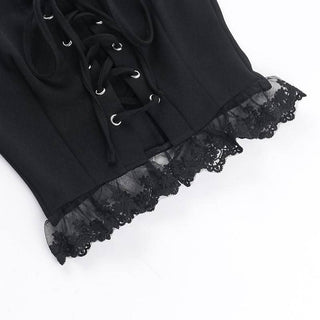 Sleeveless lace up lace hem top