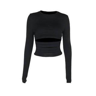Long sleeve hollow out crop cut out top