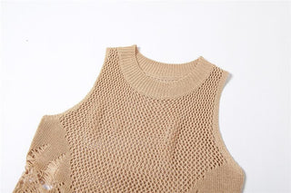 Crochet solid sleeveless see through round neck maxi dress-final-sale