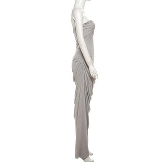 Ruched sweetheart neck irregular tube maxi dress