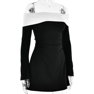 Long sleeve off shoulder patchwork backless mini dress
