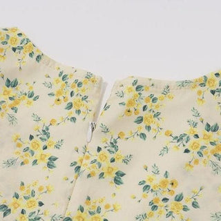 Short puff sleeve print pleated v neck mini dress
