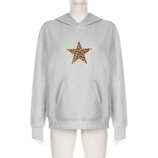Hoodie long sleeve five-pointed star leopard print top