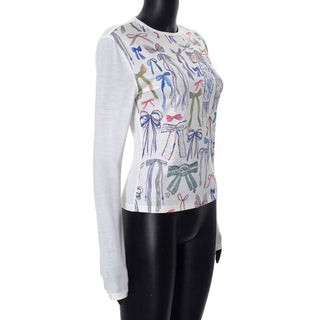 Crewneck long sleeve bowknot print contrast top