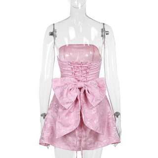 Textured bowknot lace up tube mini dress