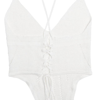 V neck knitted cross back backless cami mini skirt set