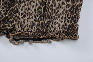 Leopard print ruffle ruched crop chiffon cami pant set