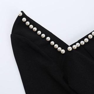 Square neck long sleeve beaded mini dress