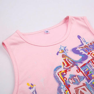 Sleeveless crewneck abstract contrast top
