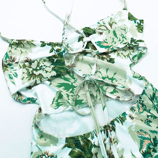 Cross back self tie u neck slit flower print midi dress