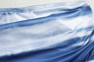 Off shoulder irregular print ruched mini dress