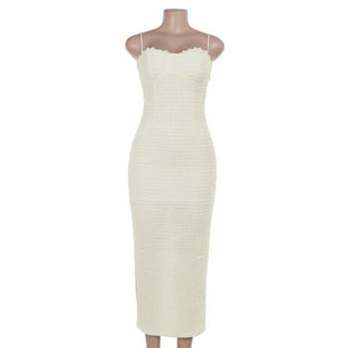 Lace up slit textured spaghetti strap lace hem maxi dress