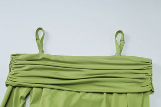 Ruched long sleeve off shoulder cami maxi dress