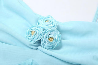 Flower applique ruffle ruched sheer mesh cami maxi skirt set